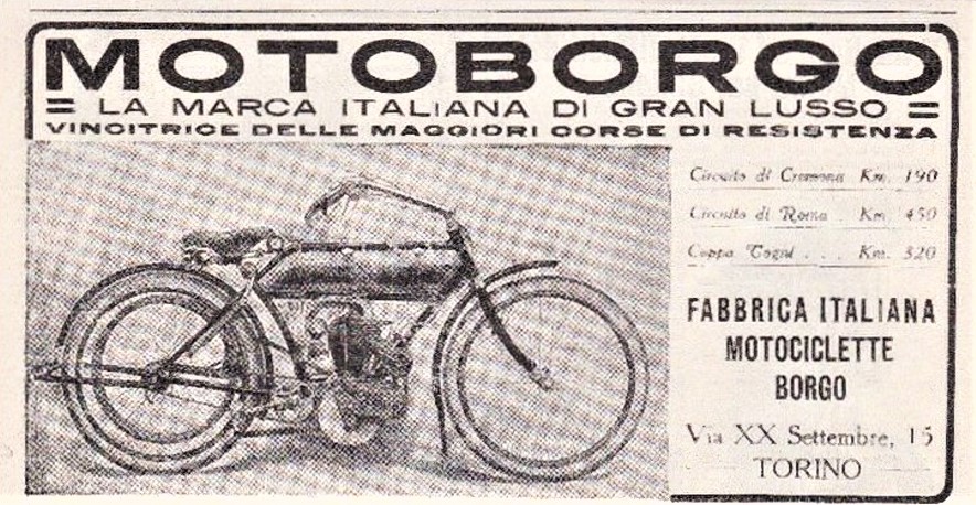 Motoborgo 500 bicilindrica In una pubblicità del periodo dove doveva essere chiaro che fosse una moto per pochi, "di gran lusso"