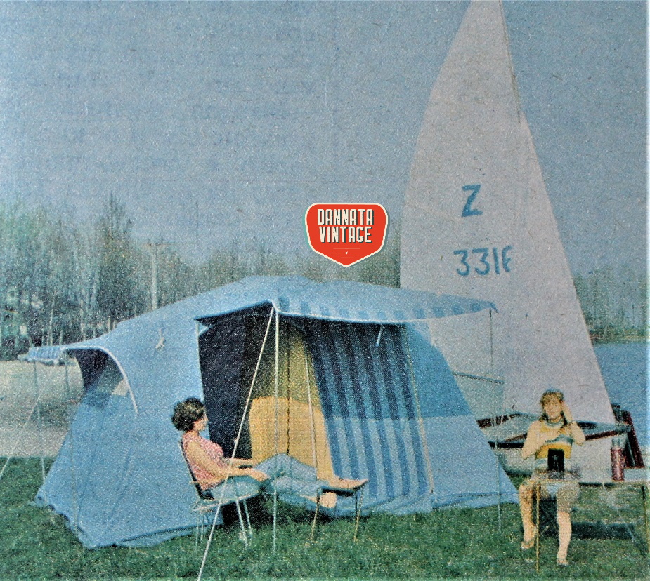 Campeggio vintage Modello PRAIRIE, proposta in tre versioni da 3 4 o 6 posti, a 79.500 92.000 2 108.000 Lire (1966).
