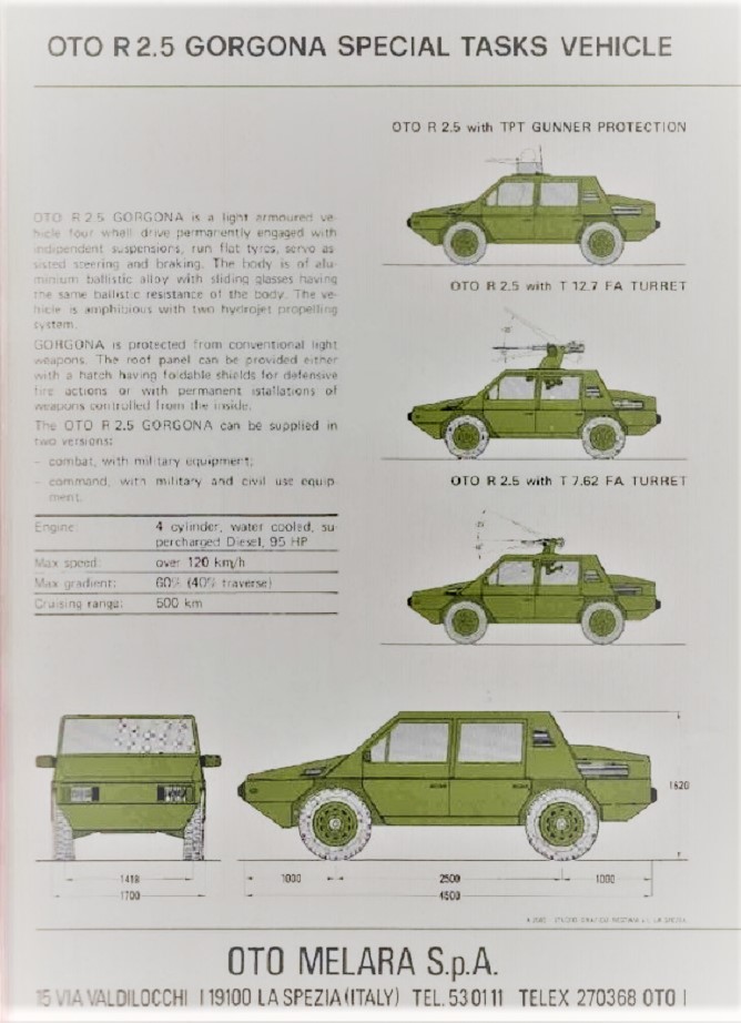 Oto Melara Gorgona Le differenze fra le due versioni, oltre ovviamente il motore, per la Combat era possibile montare sul tetto un'arma.