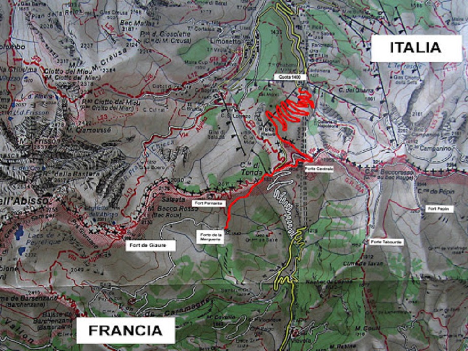 Le gallerie Foto 2 Col di Tenda, sulla cartina il percorso. 
