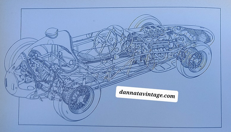 DINO 1958 lo schema della Dino 246 da Formula 1, il motore montato anteriormente da 2417 cmc 290 i cavalli a 8.300 giri, tre carburatori doppio corpo, retrotreno tipo De Dion e balestra trasversale. 