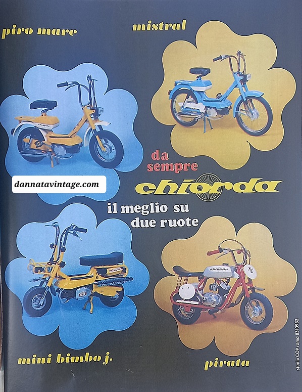 Chiorda Sud La gamma dei ciclomotori e dei "ruota bassa" disponibile nei primissimi anni '70. 